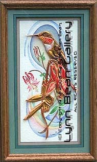 Ruby Throated Hummingbird In Copper ORIGINAL with METALWORK 12x24.