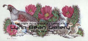 Gamble Quail with Babies in Cactus.